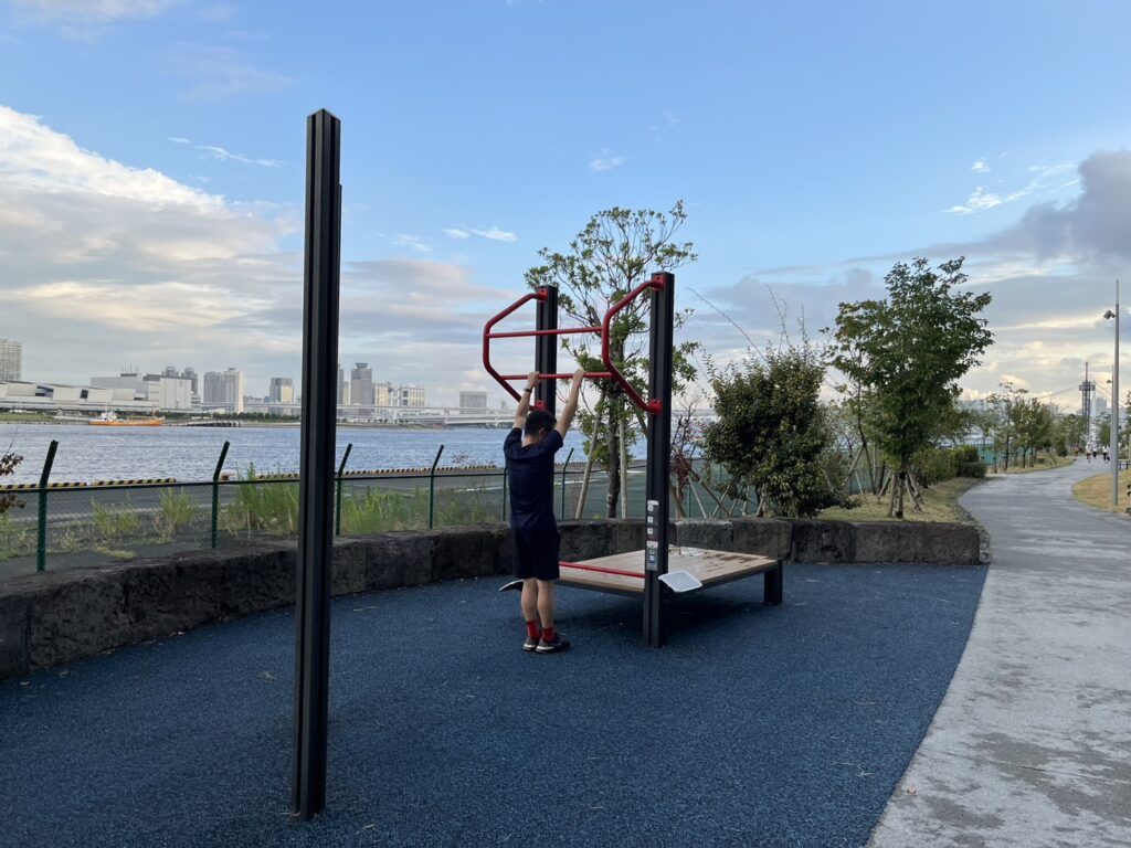 晴海緑道公園の健康遊具・けんすい用の鉄棒