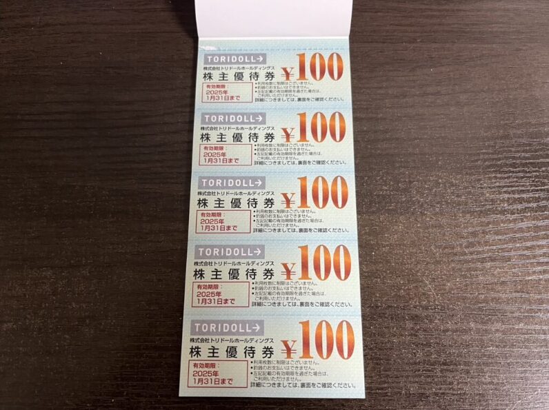 トリドールホールディングスの株主優待食事券の写真。