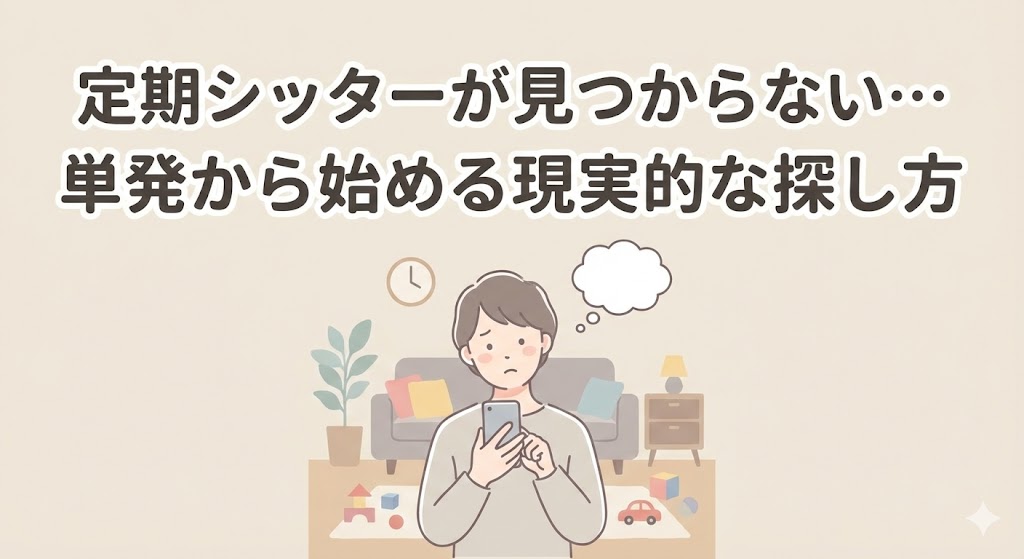 定期のベビーシッターが見つからず悩む家庭向けに、単発から関係を作る探し方を解説した記事のアイキャッチ画像