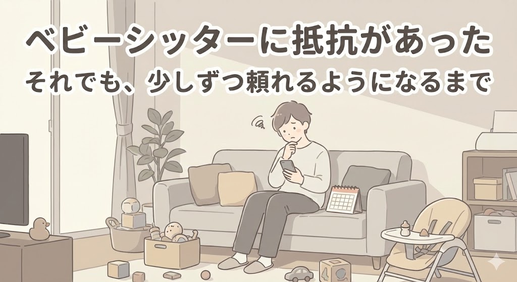 ベビーシッターに抵抗があった親が、少しずつ安心して頼れるようになるまでの体験を描いたイラスト