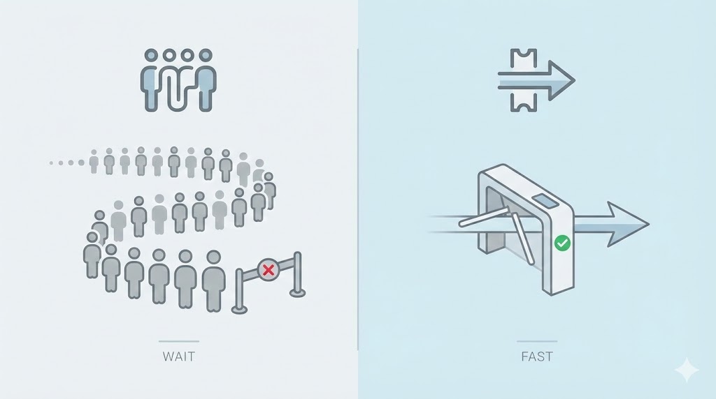 前売り券と当日券の違いを示す抽象的な比較イラスト