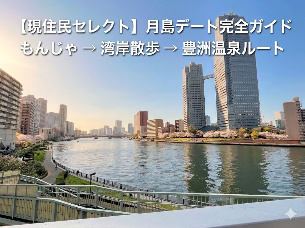 月島デートの正解｜もんじゃから始まり、湾岸ビューを歩き、豊洲で温泉に終わる現住民ルート記事のアイキャッチ